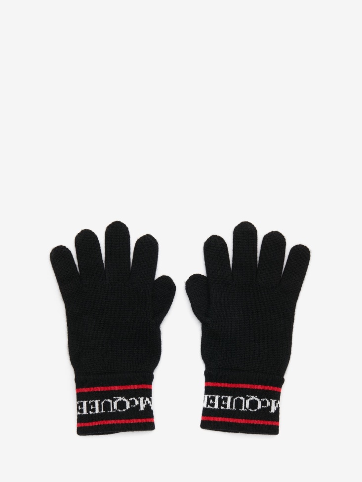 Men's Selvedge Tape Knit Gloves Fashion Alexander McQueen Black/Red