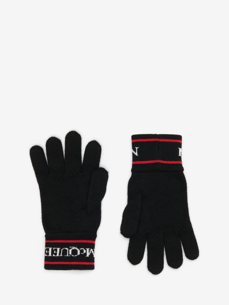 Men's Selvedge Tape Knit Gloves Fashion Alexander McQueen Black/Red