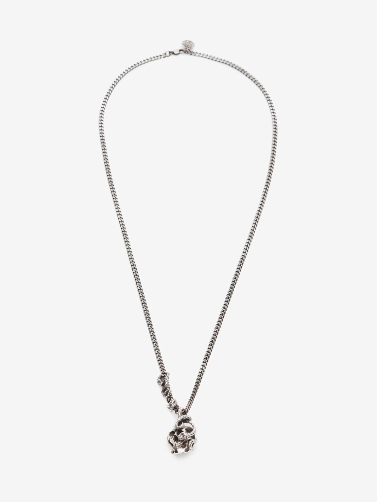Men's Skull And Snake Necklace Antique Silver Fashion Alexander McQueen
