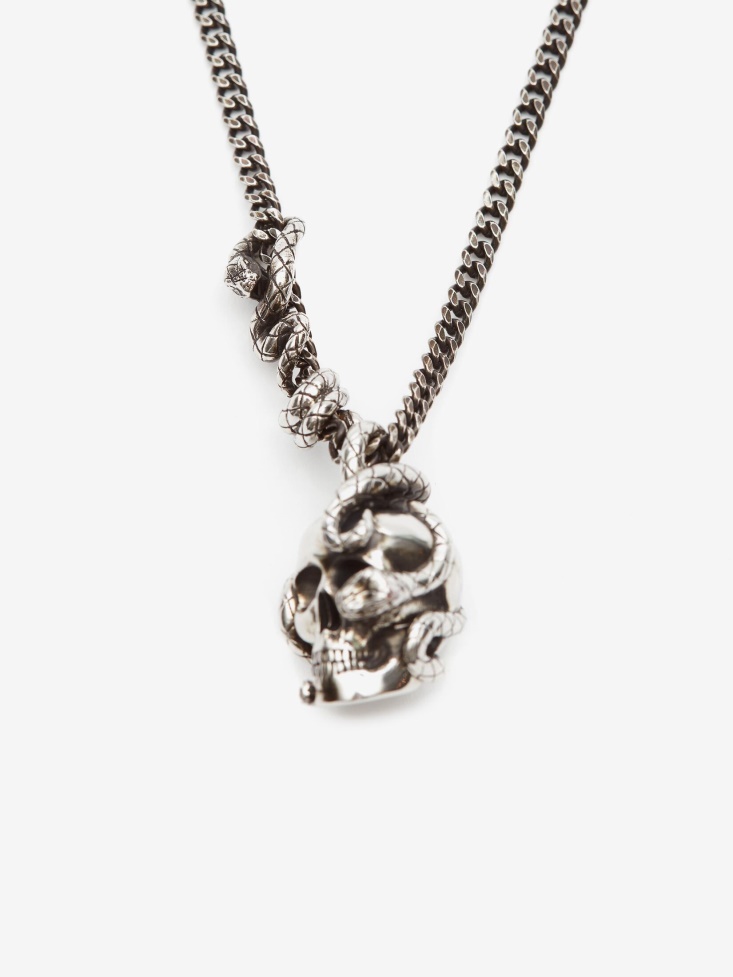 Men's Skull And Snake Necklace Antique Silver Fashion Alexander McQueen