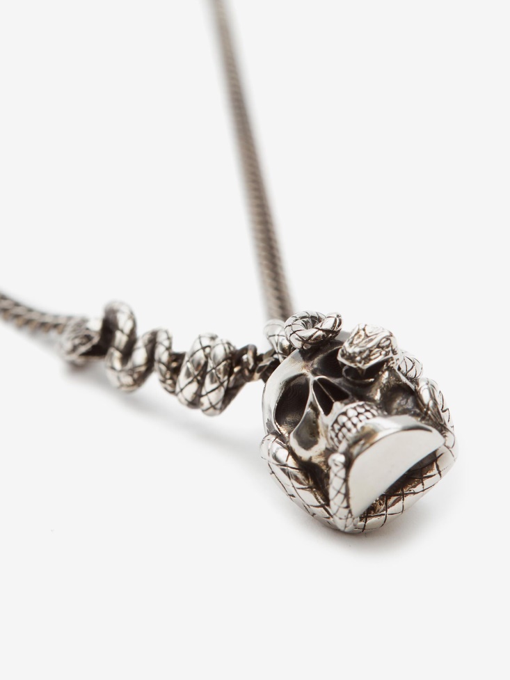Men's Skull And Snake Necklace Antique Silver Fashion Alexander McQueen