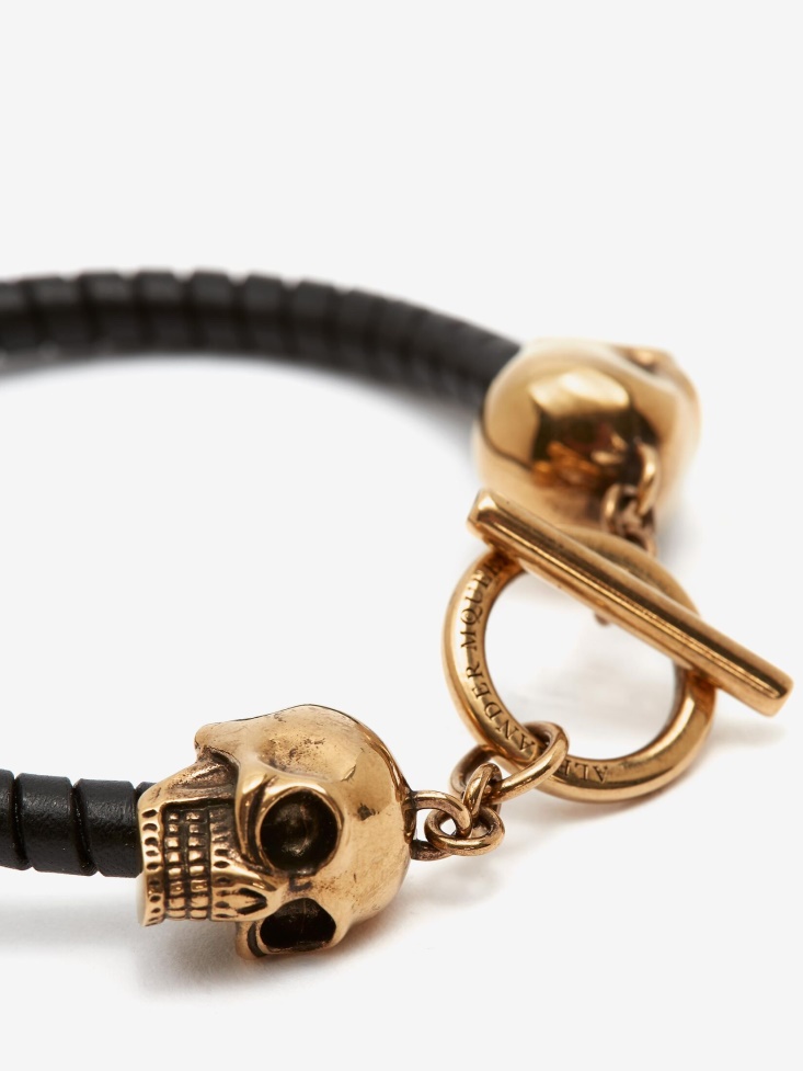 Fashion Alexander McQueen Men's T Bar Skull Bracelet Black