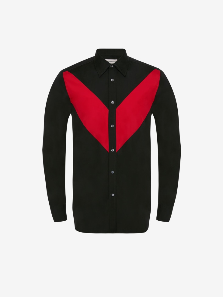 Fashion Alexander McQueen Black Men's Cotton Poplin Chevron Shirt