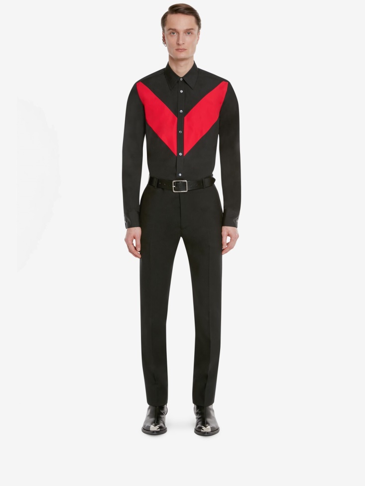 Fashion Alexander McQueen Black Men's Cotton Poplin Chevron Shirt