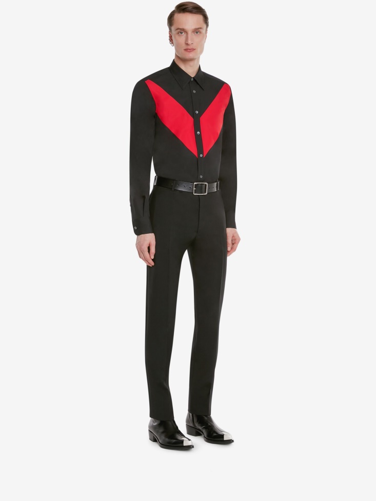 Fashion Alexander McQueen Black Men's Cotton Poplin Chevron Shirt
