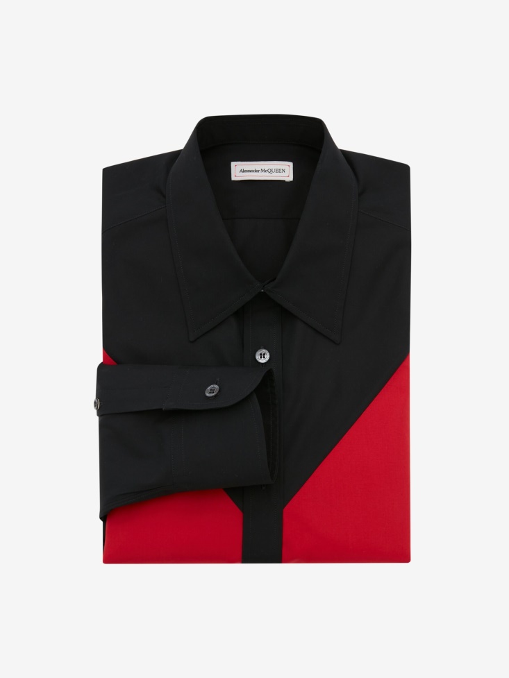 Fashion Alexander McQueen Black Men's Cotton Poplin Chevron Shirt