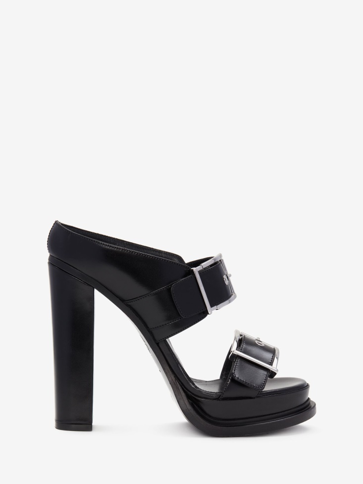 Fashion Alexander McQueen Black/Silver Women's Platform Buckle Sandal