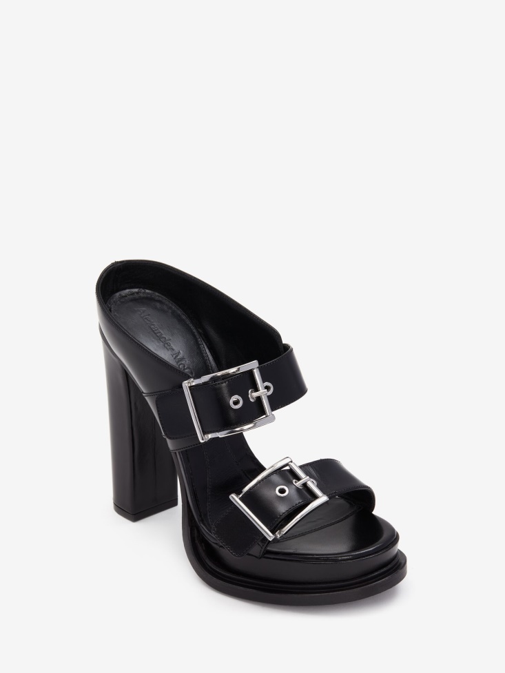 Fashion Alexander McQueen Black/Silver Women's Platform Buckle Sandal