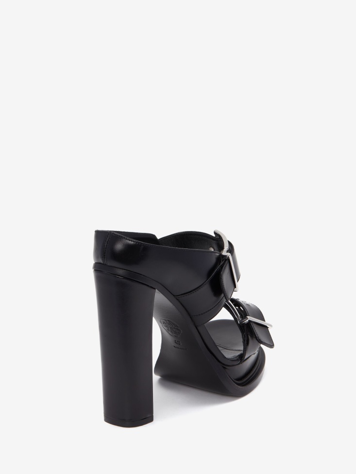 Fashion Alexander McQueen Black/Silver Women's Platform Buckle Sandal