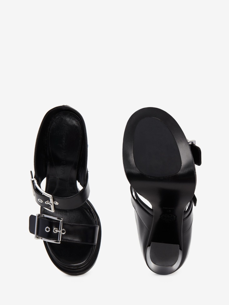 Fashion Alexander McQueen Black/Silver Women's Platform Buckle Sandal