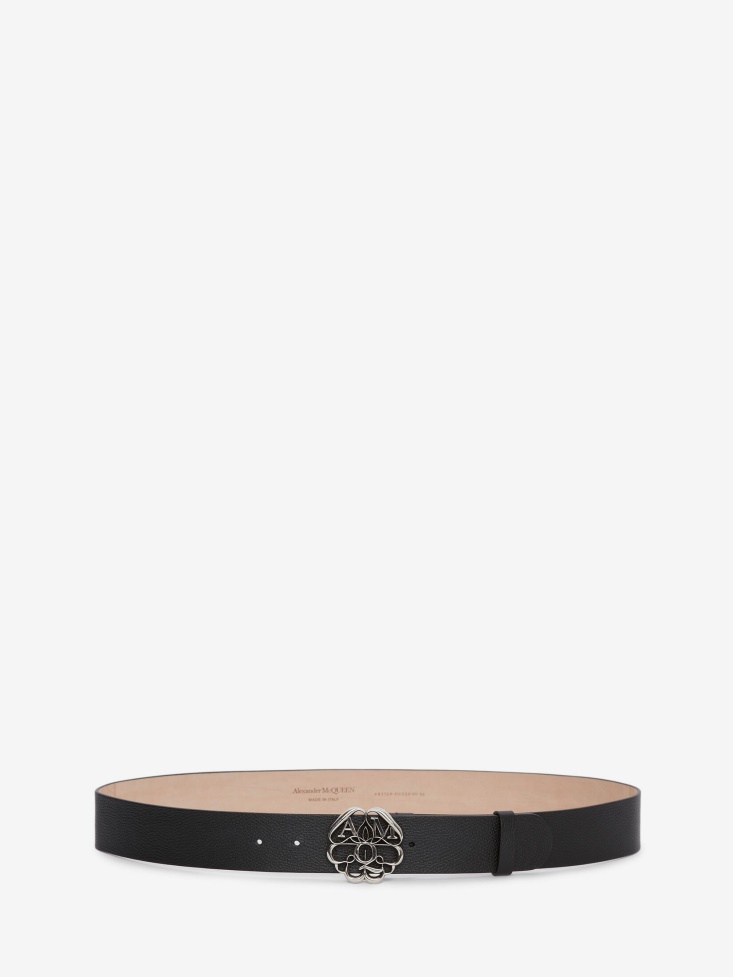 Fashion Alexander McQueen Men's Seal Logo Belt Black
