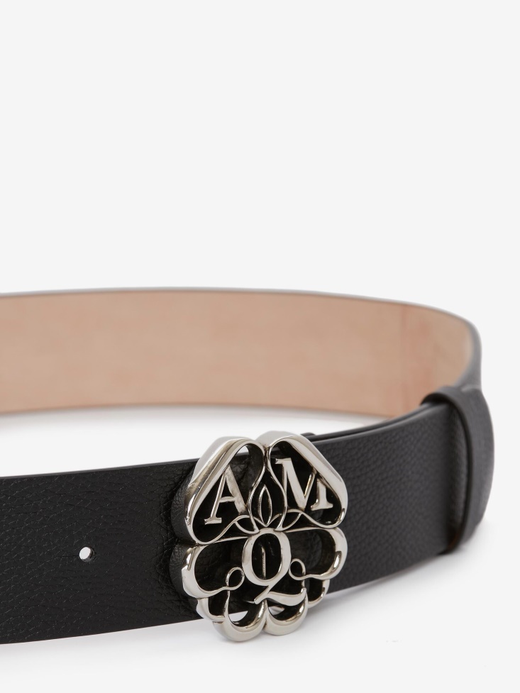 Fashion Alexander McQueen Men's Seal Logo Belt Black
