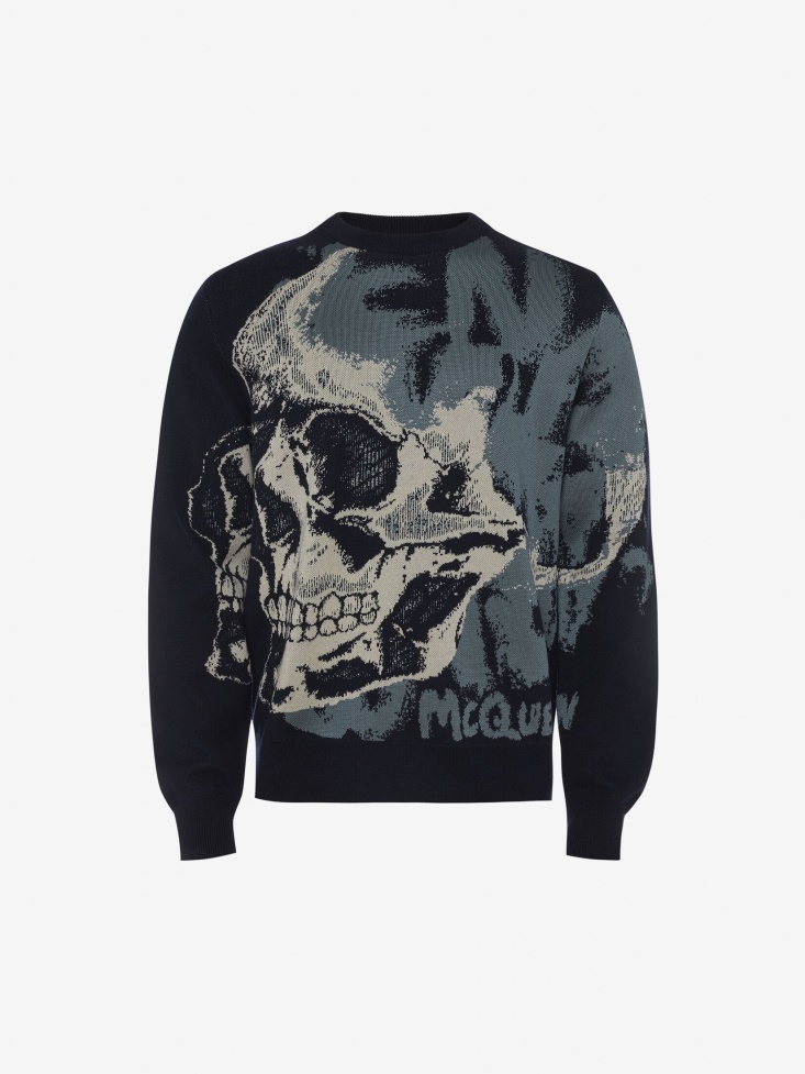 Men's Skull Graffiti Jumper Navy Fashion Alexander McQueen