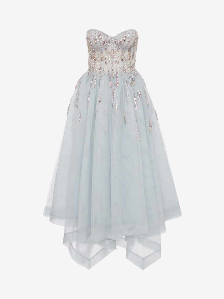 Spring Blue Women's Cosmic Rain Embroidery Bustier Dress Fashion Alexander McQueen