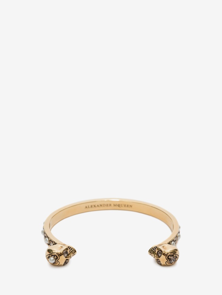 Antique Gold Fashion Alexander McQueen Women's Thin Twin Skull Bracelet