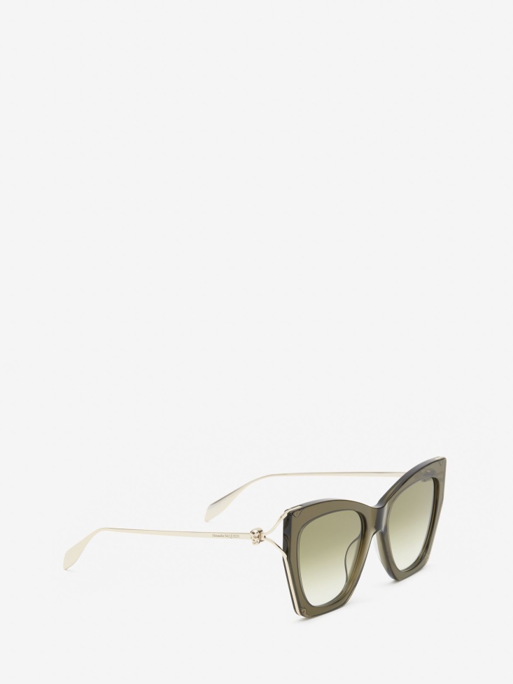 Women's Skull Hinge Soft Square Sunglasses Green Fashion Alexander McQueen
