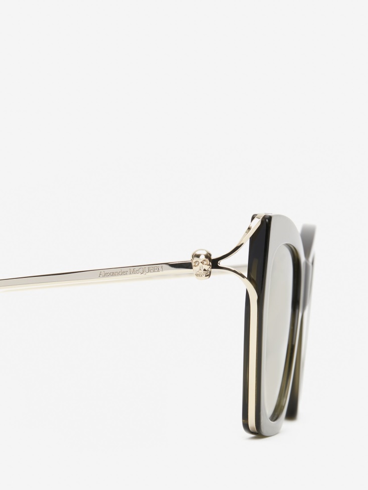 Women's Skull Hinge Soft Square Sunglasses Green Fashion Alexander McQueen