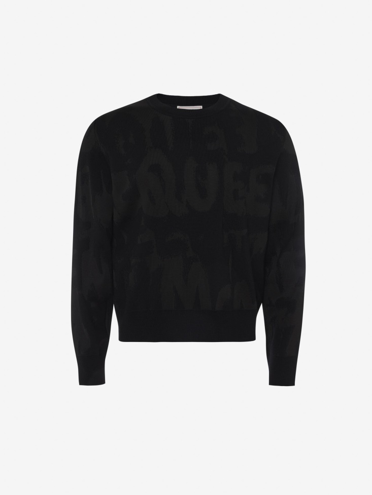 Fashion Alexander McQueen Black Men's in Graffiti Jacquard Jumper