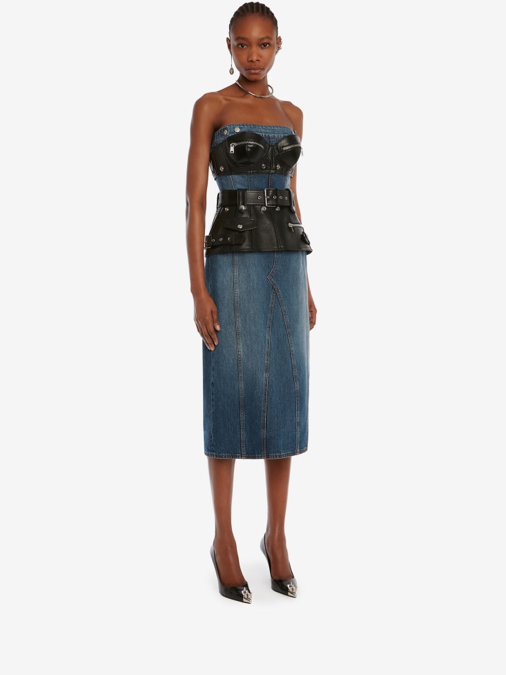 Fashion Alexander McQueen Women's Hybrid Biker Denim Dress Denim