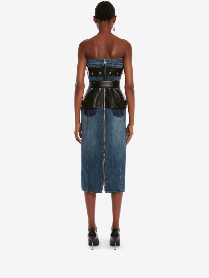 Fashion Alexander McQueen Women's Hybrid Biker Denim Dress Denim