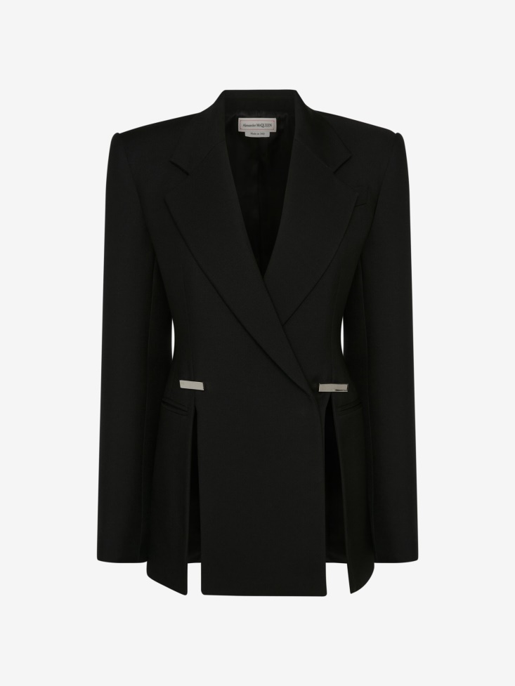 Black Women's Slashed Tailored Fitted Jacket Fashion Alexander McQueen