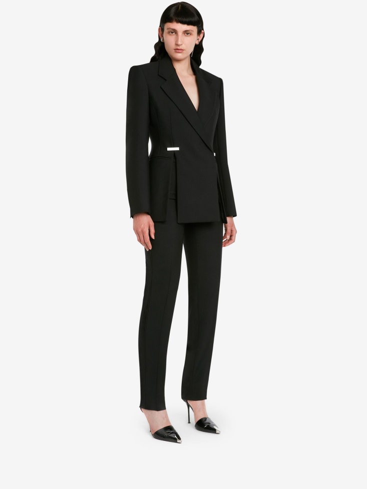 Black Women's Slashed Tailored Fitted Jacket Fashion Alexander McQueen
