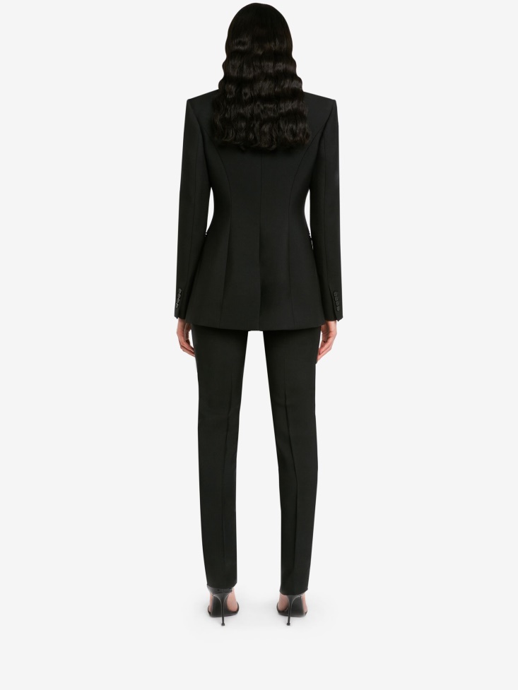 Black Women's Slashed Tailored Fitted Jacket Fashion Alexander McQueen