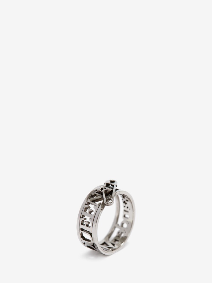 Antique Silver Fashion Alexander McQueen Men's Skull Safety Pin Ring