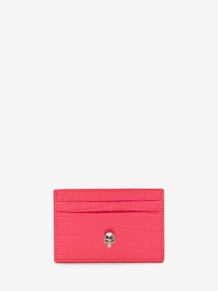 Fashion Alexander McQueen Women's Skull Card Holder Neon Pink