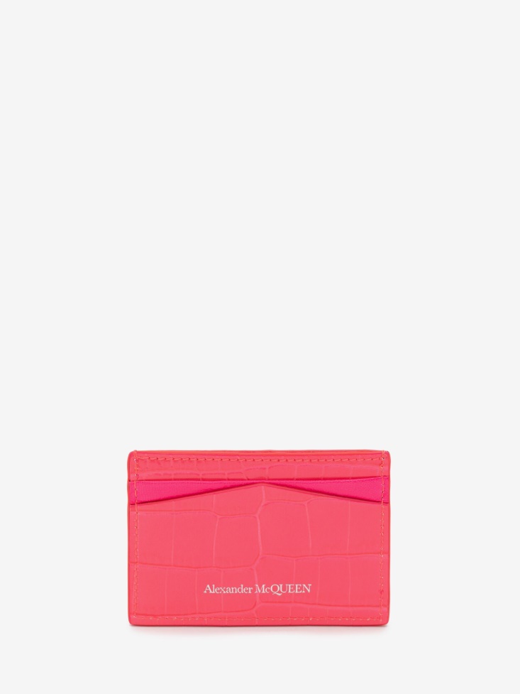 Fashion Alexander McQueen Women's Skull Card Holder Neon Pink