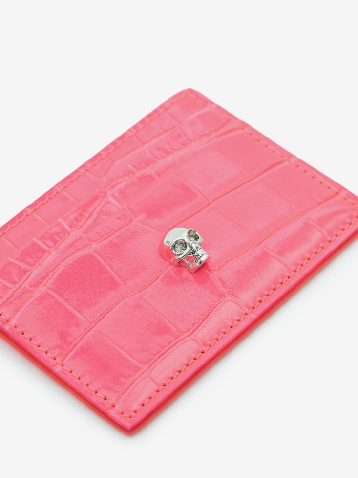 Fashion Alexander McQueen Women's Skull Card Holder Neon Pink