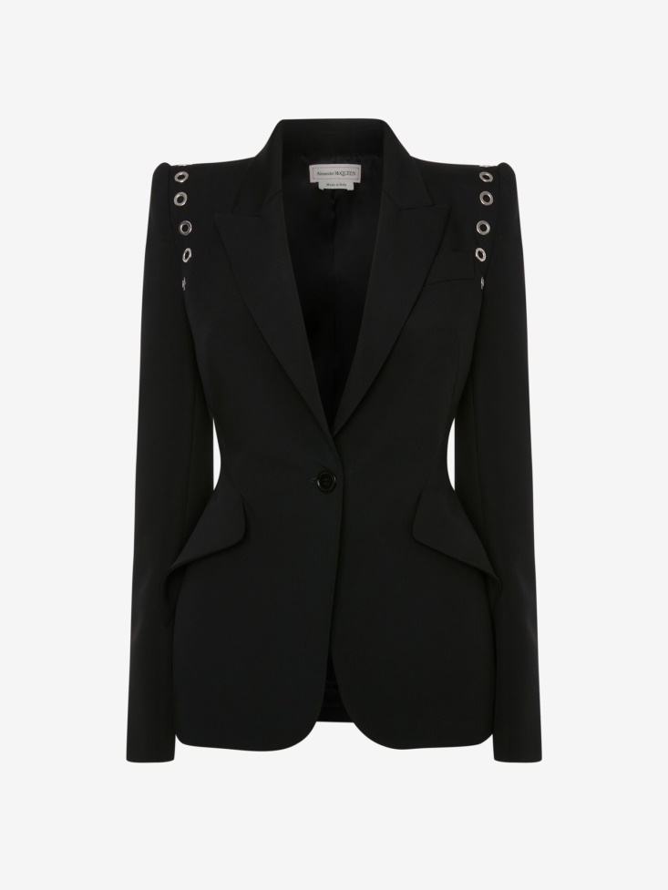Women's Eyelet Peak Shoulder Jacket Fashion Alexander McQueen Black