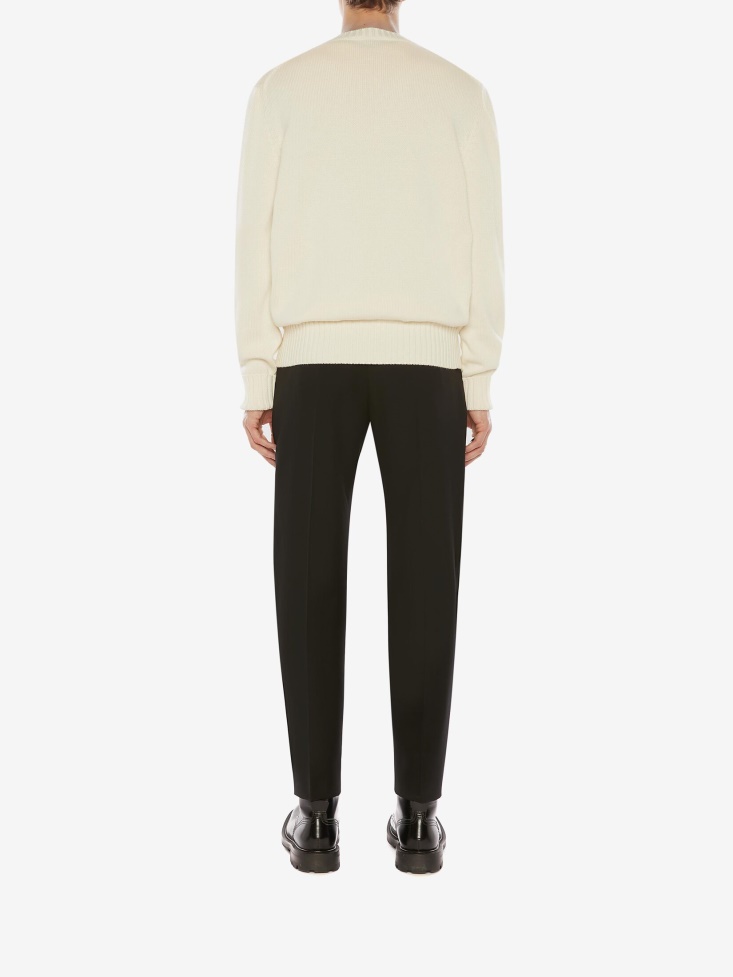 Fashion Alexander McQueen Men's in Graffiti Crew Neck Jumper Ivory/Black