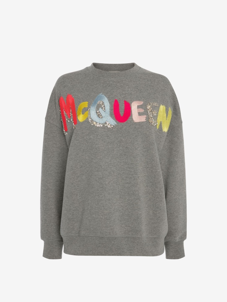 Grey/Multicolour Women's Embroidered in Graffiti Sweatshirt Fashion Alexander McQueen