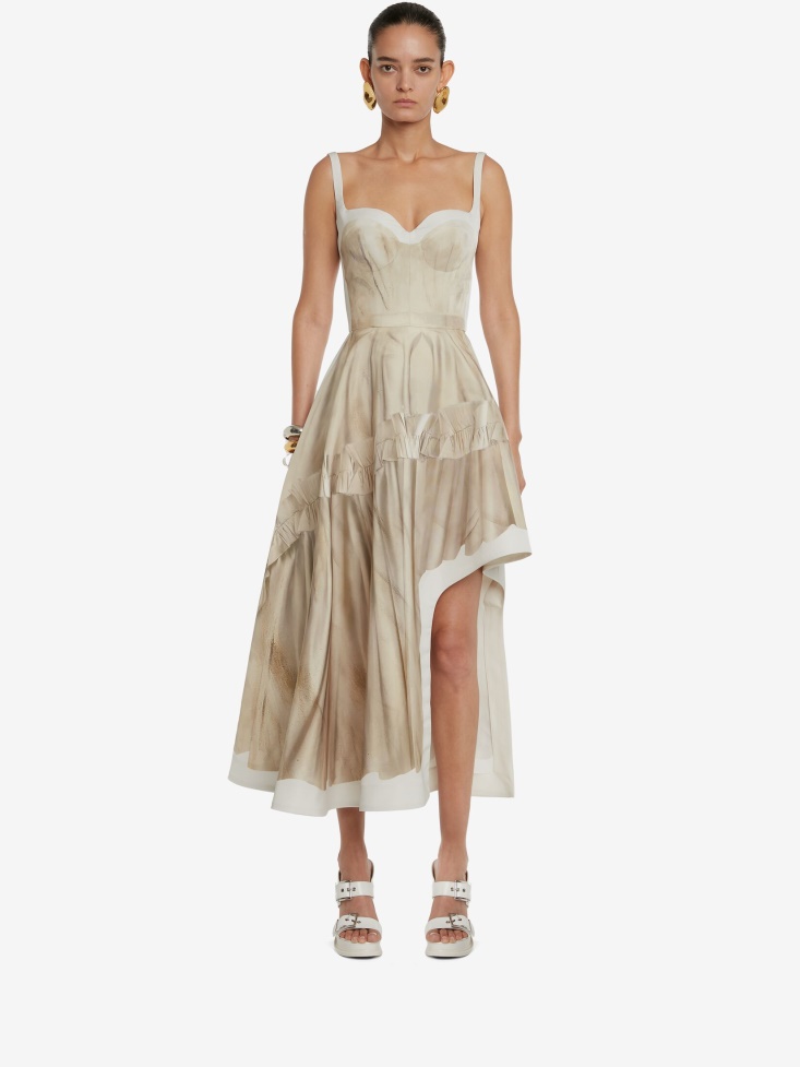 Women's Trompe L'Oeil Asymmetric Dress Fashion Alexander McQueen Calico