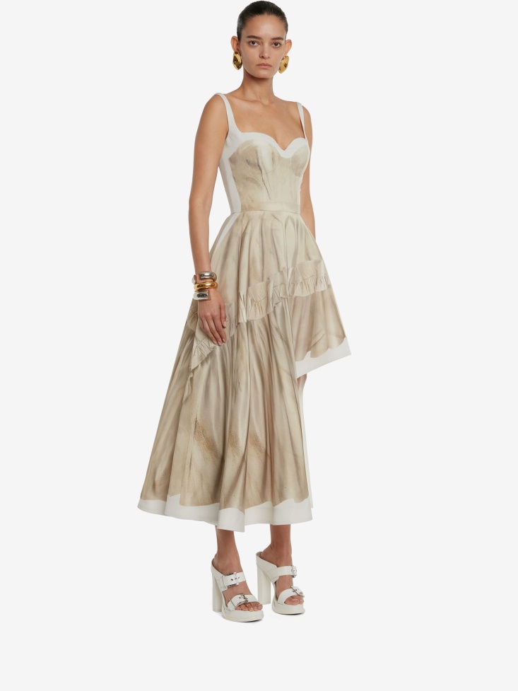 Women's Trompe L'Oeil Asymmetric Dress Fashion Alexander McQueen Calico