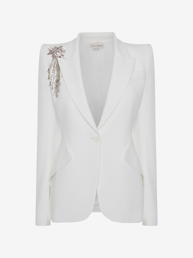 Light Ivory Fashion Alexander McQueen Women's Astral Jewel Peak Shoulder Jacket