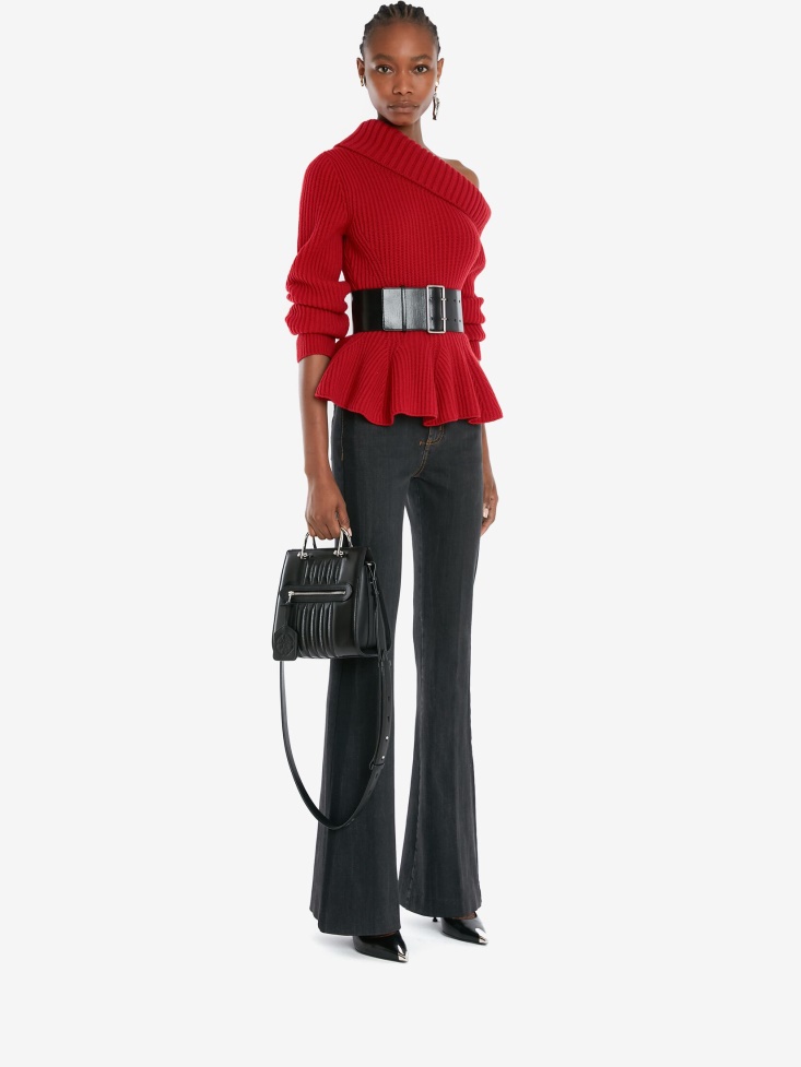 Fashion Alexander McQueen Women's One-Shoulder Peplum Jumper Welsh Red