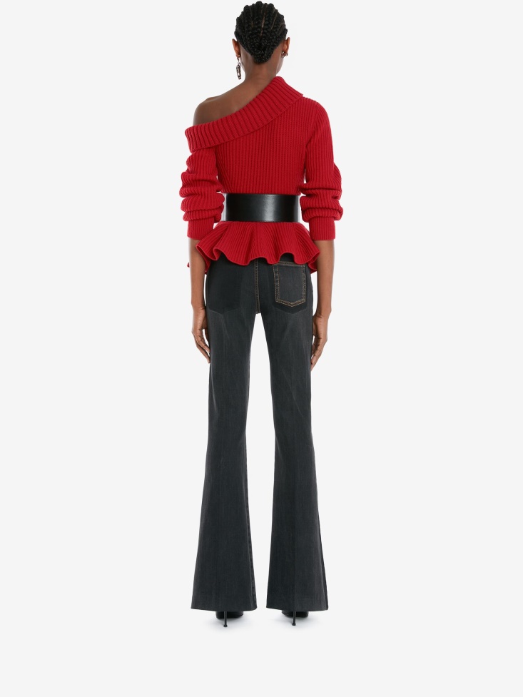Fashion Alexander McQueen Women's One-Shoulder Peplum Jumper Welsh Red