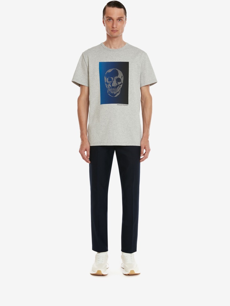 Pale Grey Men's Degrade Skull T-Shirt Fashion Alexander McQueen
