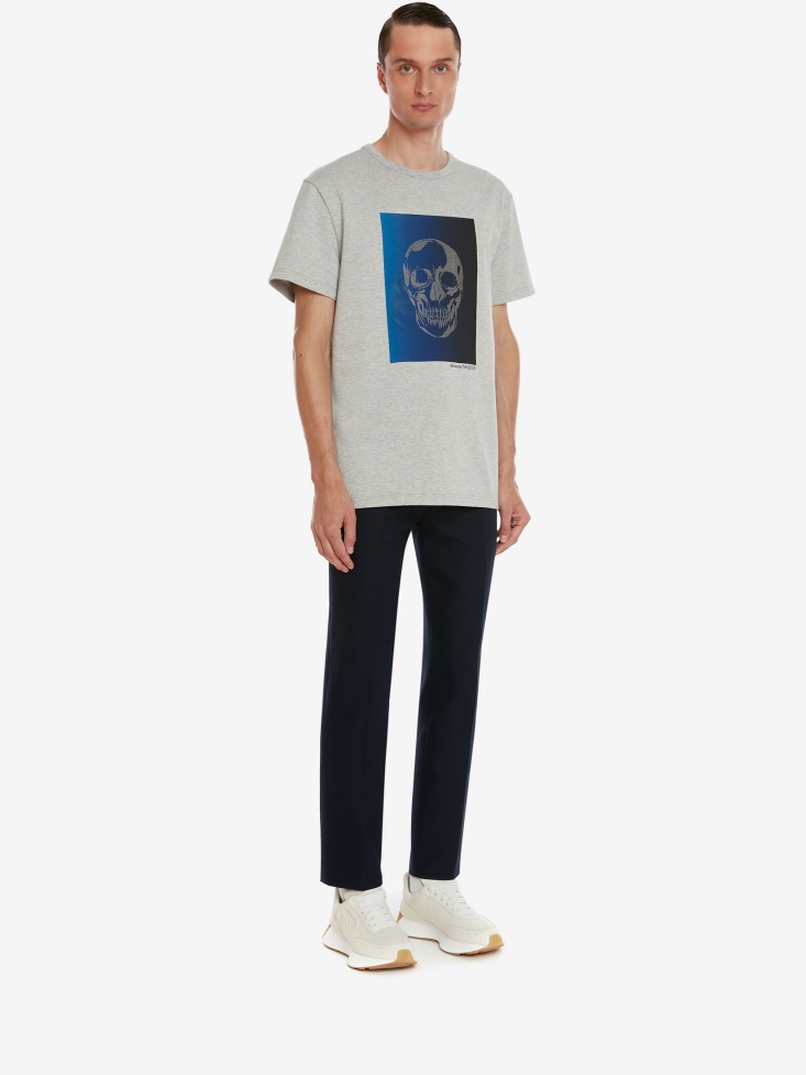 Pale Grey Men's Degrade Skull T-Shirt Fashion Alexander McQueen