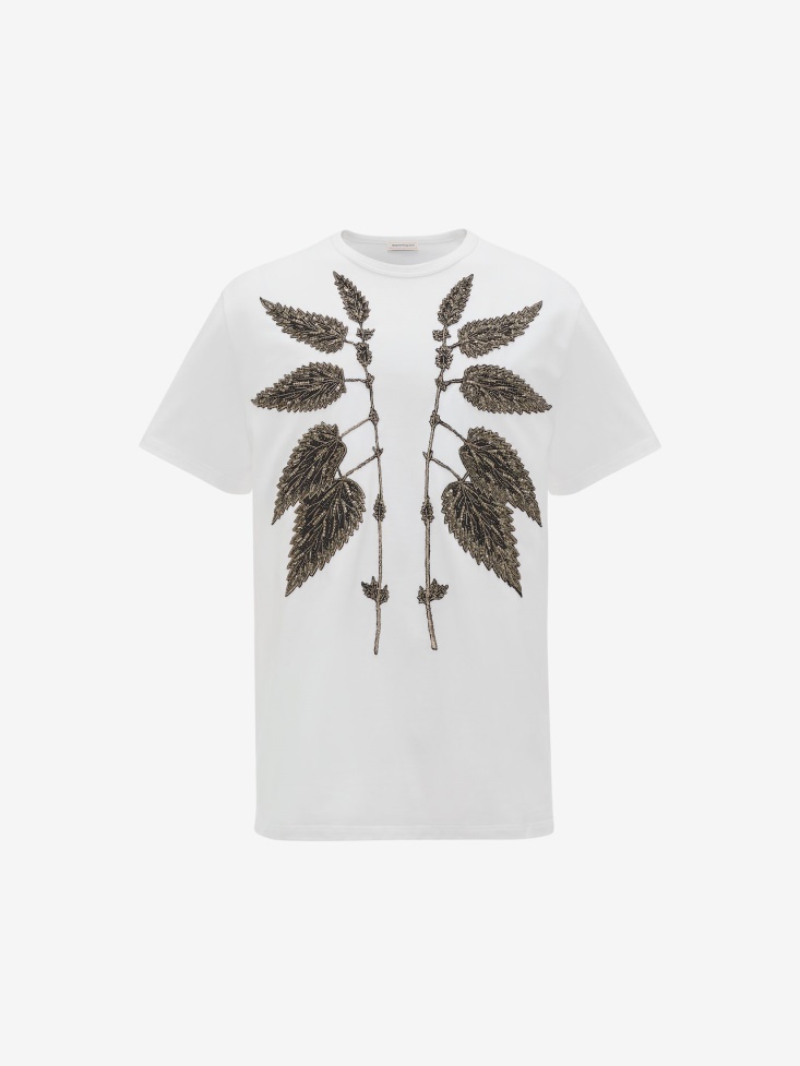 Men's Nettle Embroidery T-Shirt White Fashion Alexander McQueen