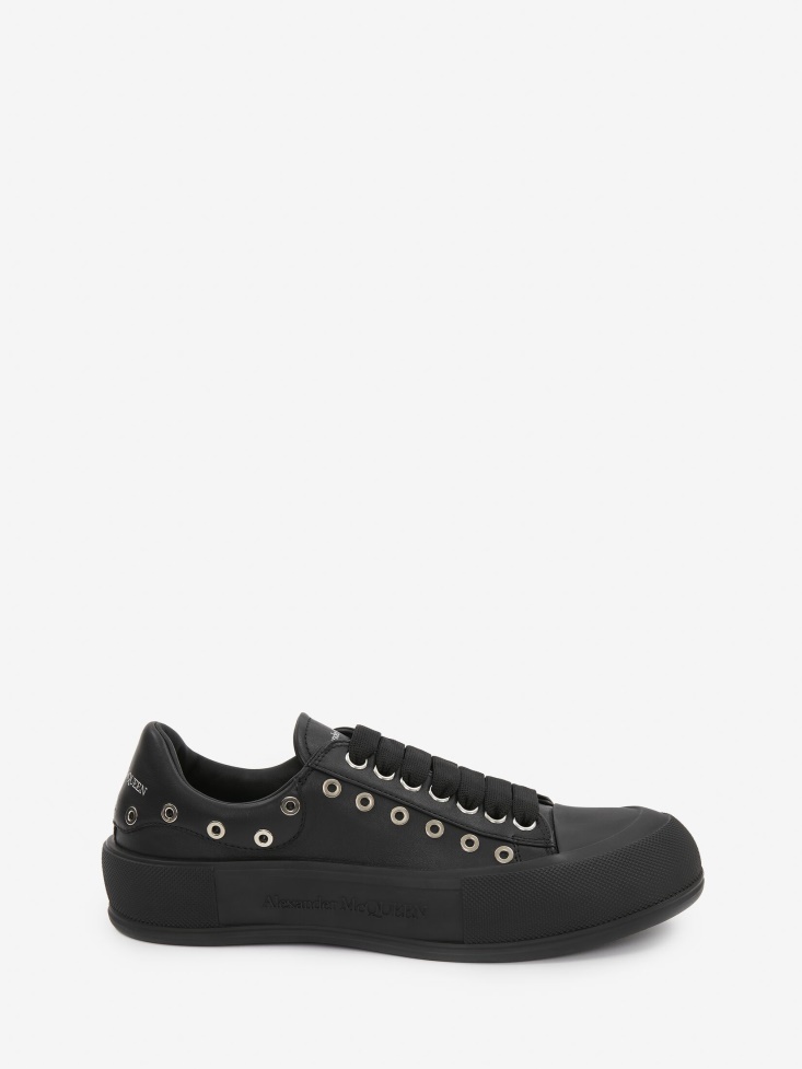 Fashion Alexander McQueen Black/Silver Men's Deck Lace Up Plimsoll