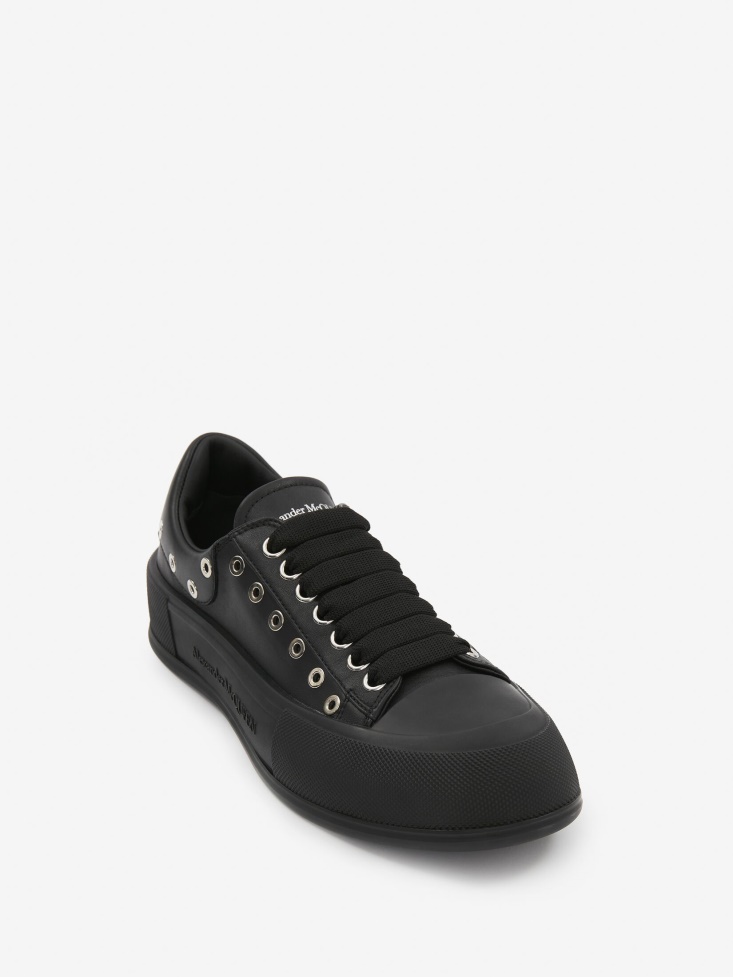 Fashion Alexander McQueen Black/Silver Men's Deck Lace Up Plimsoll