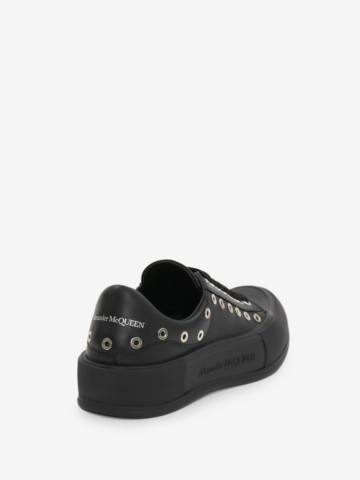 Fashion Alexander McQueen Black/Silver Men's Deck Lace Up Plimsoll