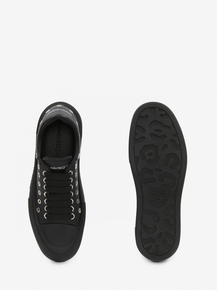Fashion Alexander McQueen Black/Silver Men's Deck Lace Up Plimsoll