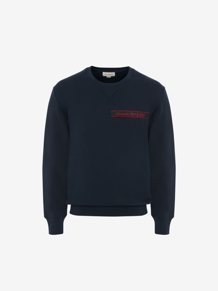 Ink Blue Men's Selvedge Logo Tape Sweatshirt Fashion Alexander McQueen