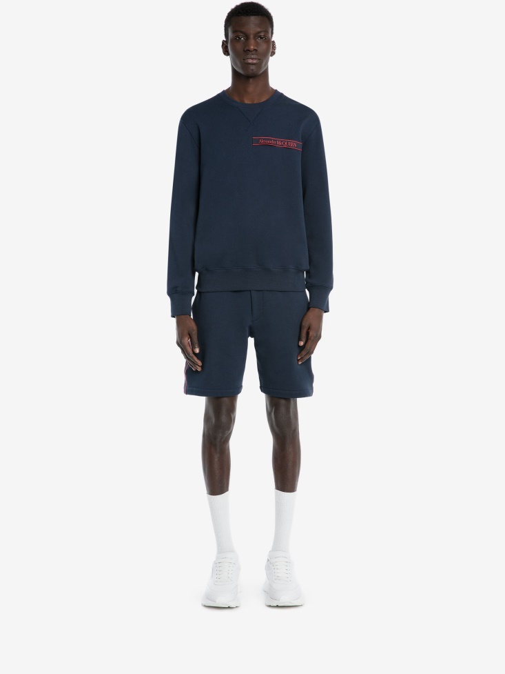Ink Blue Men's Selvedge Logo Tape Sweatshirt Fashion Alexander McQueen