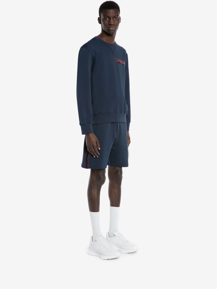 Ink Blue Men's Selvedge Logo Tape Sweatshirt Fashion Alexander McQueen