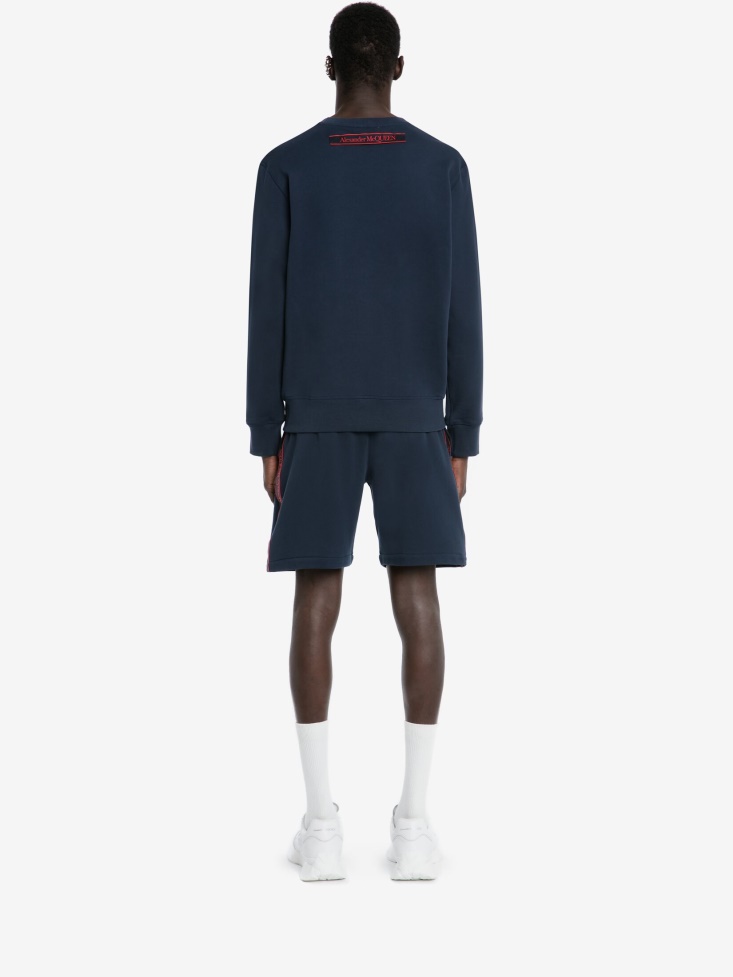 Ink Blue Men's Selvedge Logo Tape Sweatshirt Fashion Alexander McQueen
